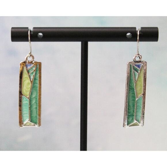 None Jewelry - New Sterling Silver 925 Earrings With Green Stained Glass Look E145